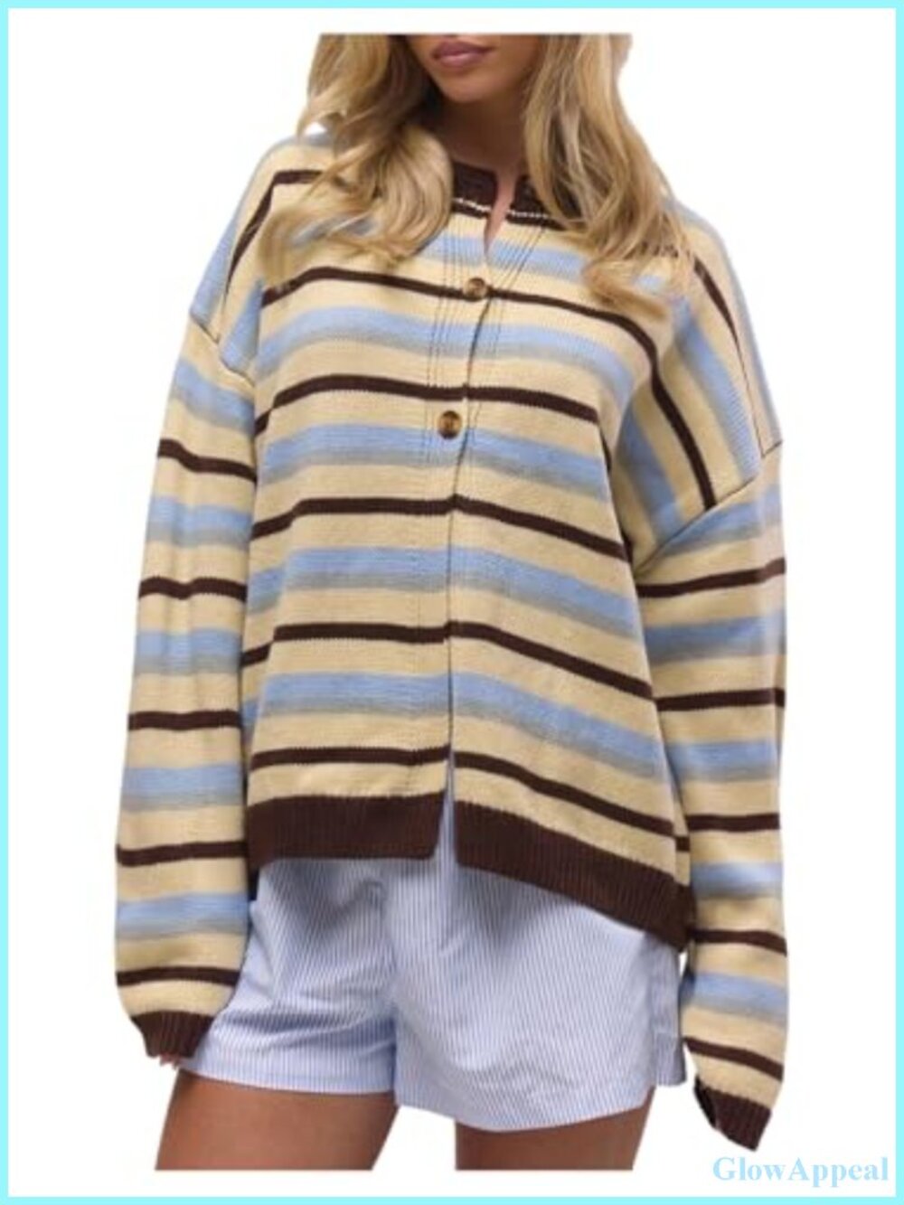 Striped Button-Up Sweater Cardigan Lightweight Long Sleeve Crewneck Knitwear